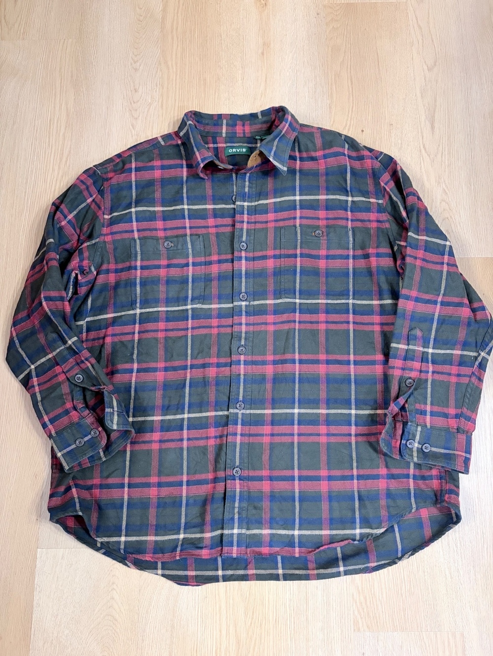 Men’s Orvis Perfect Flannel Plaid Shirt Green Red Blue Size XXL